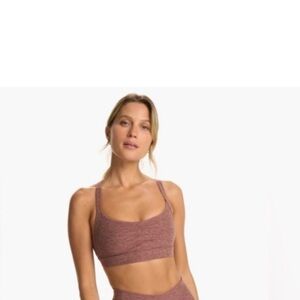 Vuori Elevation Ruched Bra in color Hazelnut Heather.